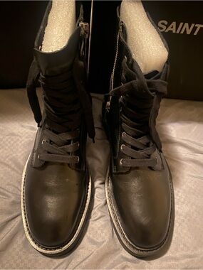 Saint Morta Black Leather Lace-Up Combat Boots with Side Zip